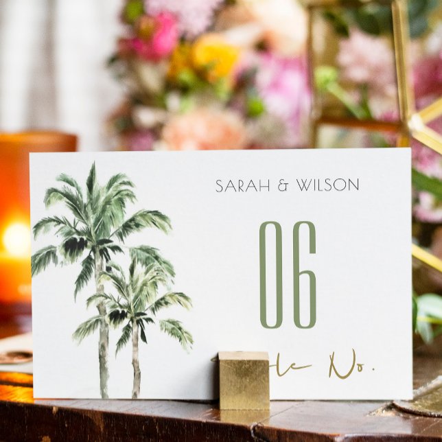 Numéro De Table Rustique Tropical Green Beach Palm Trees Mariage (Créateur téléchargé)