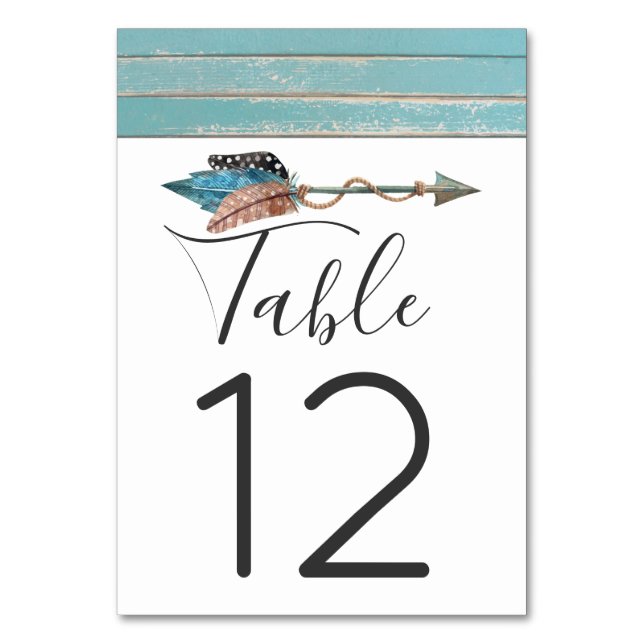 Numéro De Table Rustique Turquoise Boho Arrow Mariage Numéro de ta (Par défaut)