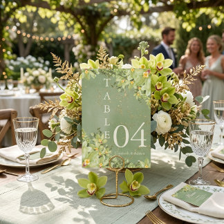 Numéro De Table Sage Green Botanical Wedding Custom Names Elegant 