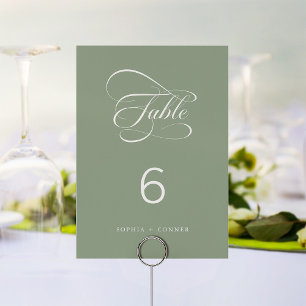 Numéro De Table Sage Green Elegant Classy Calligraphy Mariage