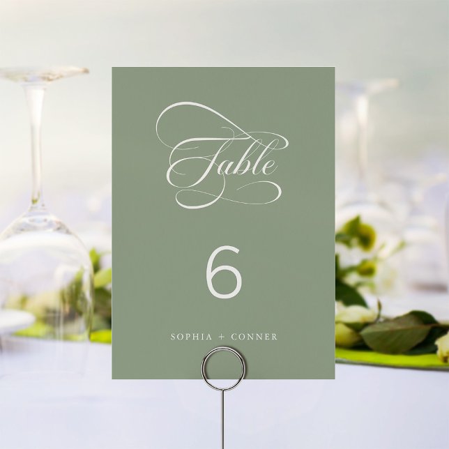 Numéro De Table Sage Green Elegant Classy Calligraphy Mariage (Créateur téléchargé)