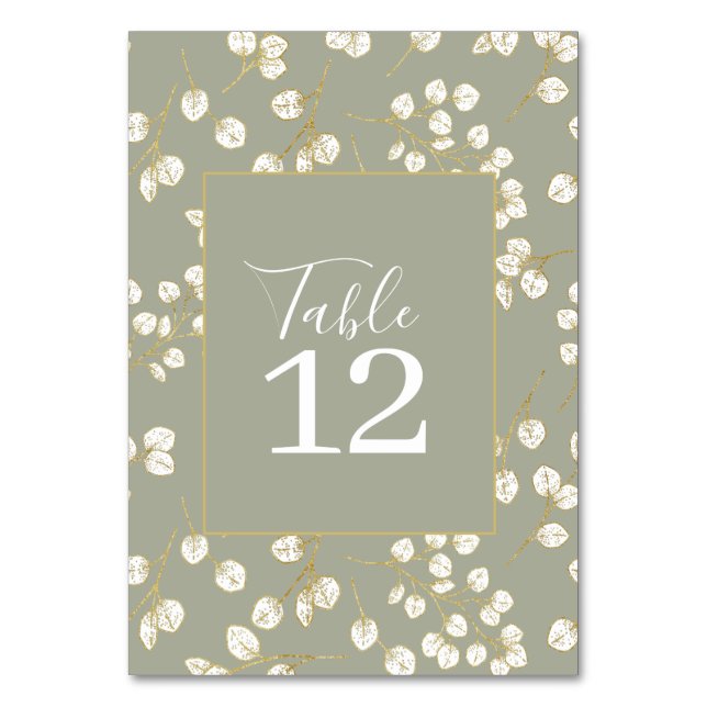 Numéro De Table Sage Green Gold Eucalyptus Feuilles Numéro de tabl (Par défaut)