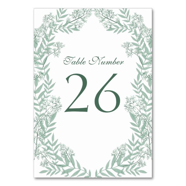 Numéro De Table Sage Green Mariage Vintage Botanique (Dos)