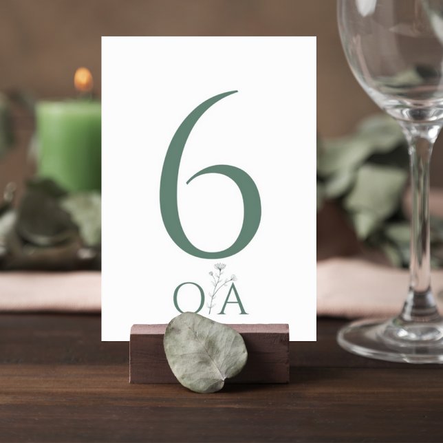 Numéro De Table Sage Green Minimalist Wedding Table Number Card (Créateur téléchargé)