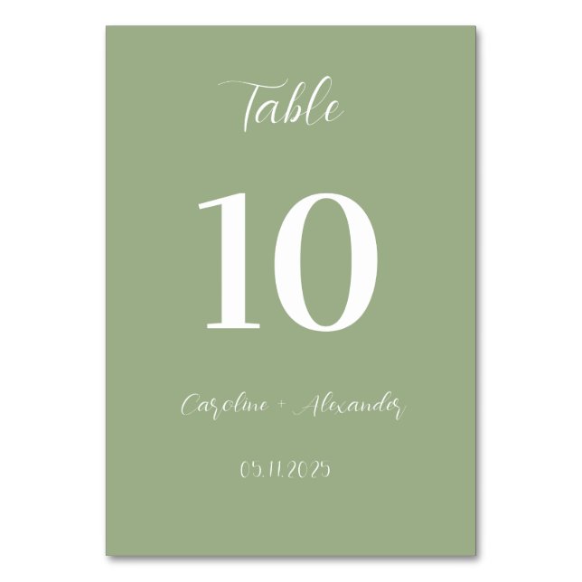 Numéro De Table Sage Green Moderne Élégant Mariage unique (Par défaut)