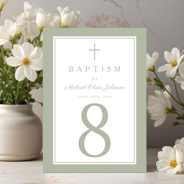 Numéro De Table Sage Green Religious Cross Boy Baptism (Sage Green Religious Cross Boy Baptism Table Number)