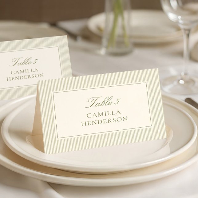 Numéro De Table Sage Green Stripes Place Cards (Créateur téléchargé)
