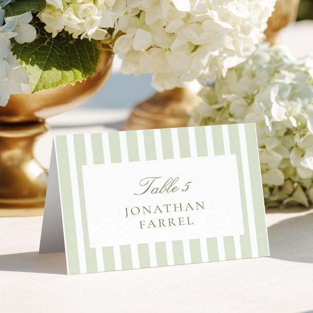 Numéro De Table Sage Green Stripes Place Cards (Créateur téléchargé)