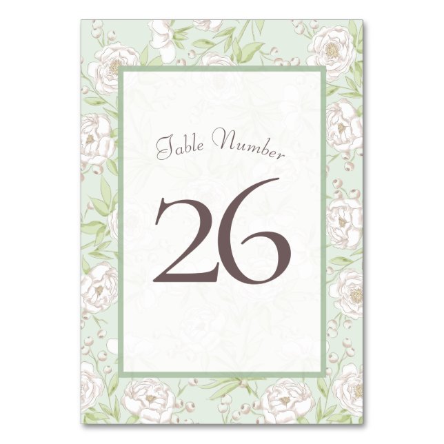 Numéro De Table Sage Green White Rose Wedding Table Number (Par défaut)