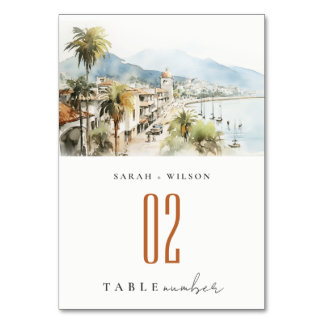 Numéro De Table Santa Marta Colombia Watercolor Landscape Wedding