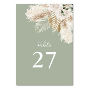 Numéro De Table sauge vert pampas herbe aquarelle mariage