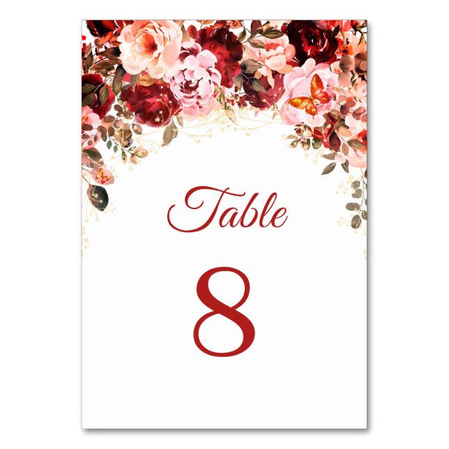 Numéro De Table Scarlet Floral Gold Quinceañera (Dos)