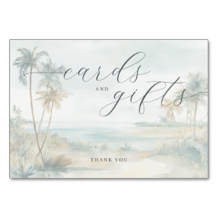 Numéro De Table Scène de plage à l'aquarelle pastel tranquille