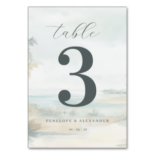 Numéro De Table Scène de plage sereine aux tons pastel
