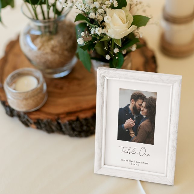 Numéro De Table Script de gestion moderne mariage photo personnali (wedding table number with photo. handlettering script.)