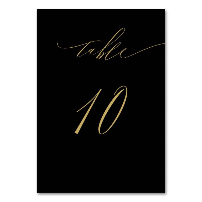 Numéro De Table Script minimaliste Black Gold Élégant 10 Mariage (Par défaut)