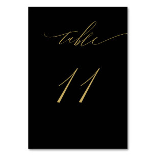 Numéro De Table Script minimaliste Black Gold Élégant 11 Mariage