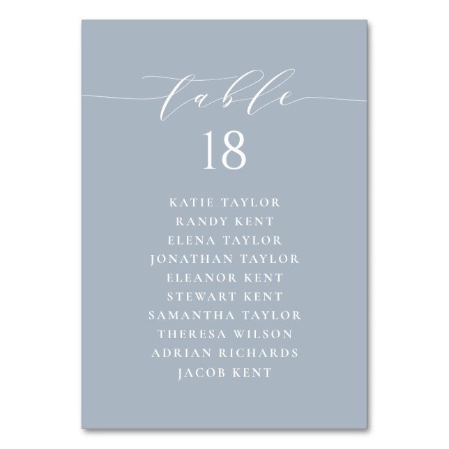 Numéro De Table Script minimaliste Dusty Blue Mariage Plan de sièg (Par défaut)