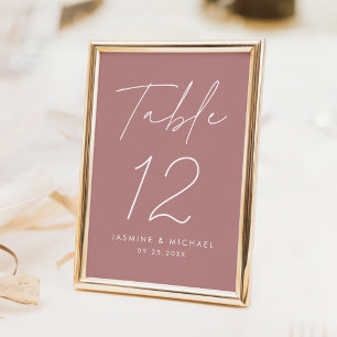 Numéro De Table Script minimaliste moderne Dusty Rose Mariage