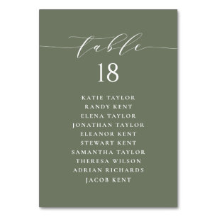 Numéro De Table Script minimaliste Taupe Mariage vert Plan de sièg