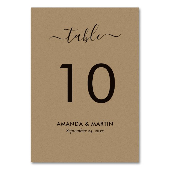 Numéro De Table Script moderne Faux Kraft Mariage papier (Par défaut)