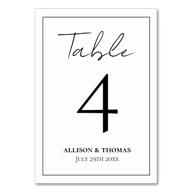 Numéro De Table Script simple noir et blanc (Par défaut)