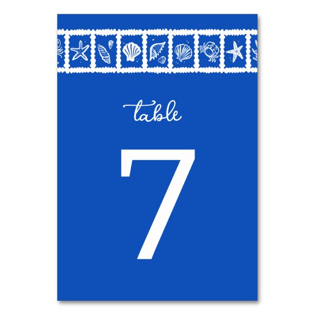 Numéro De Table Seashell Grid Plage Mariage Bleu Blanc CUSTOM (Par défaut)