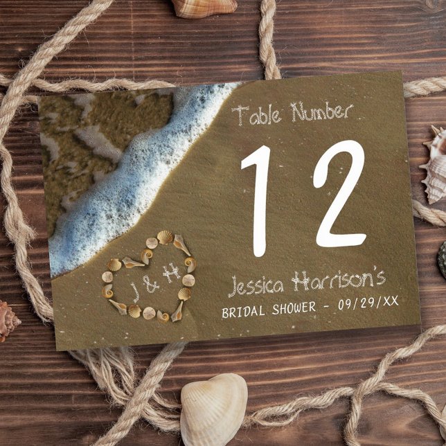 Numéro De Table Seashell Heart Beach Fête des mariées (Créateur téléchargé)