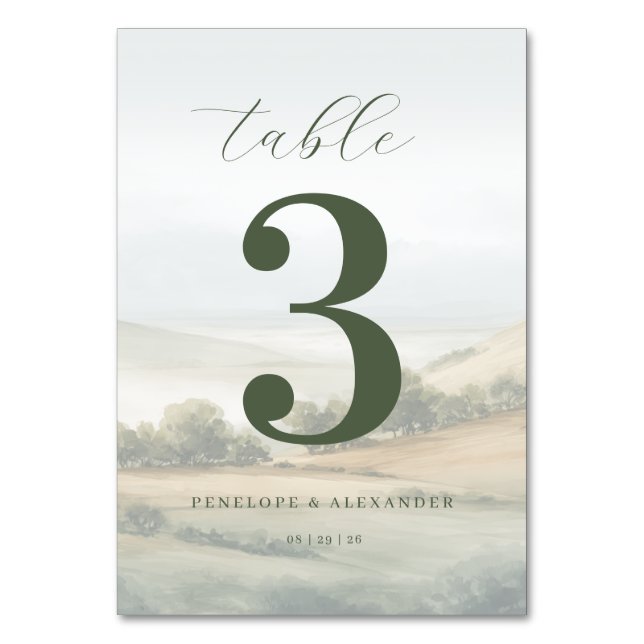 Numéro De Table Serene Olive Landscape Table Number (Par défaut)