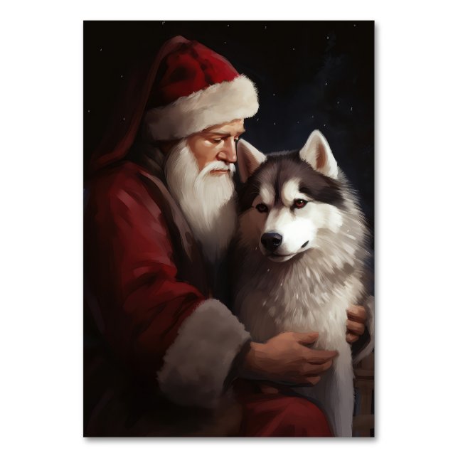Numéro De Table Sibérien Husky avec Noël Festif du Père Noël (Par défaut)
