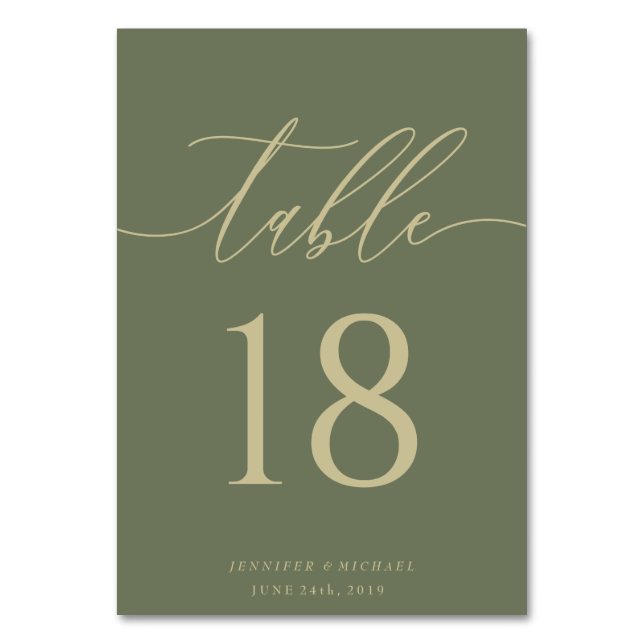 Numéro De Table Siège Mariage Sage Green Gold Simple (Par défaut)