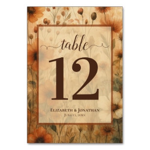 Numéro De Table Sienne Boho Chic Fleurs Sauvages Mariage Élégant