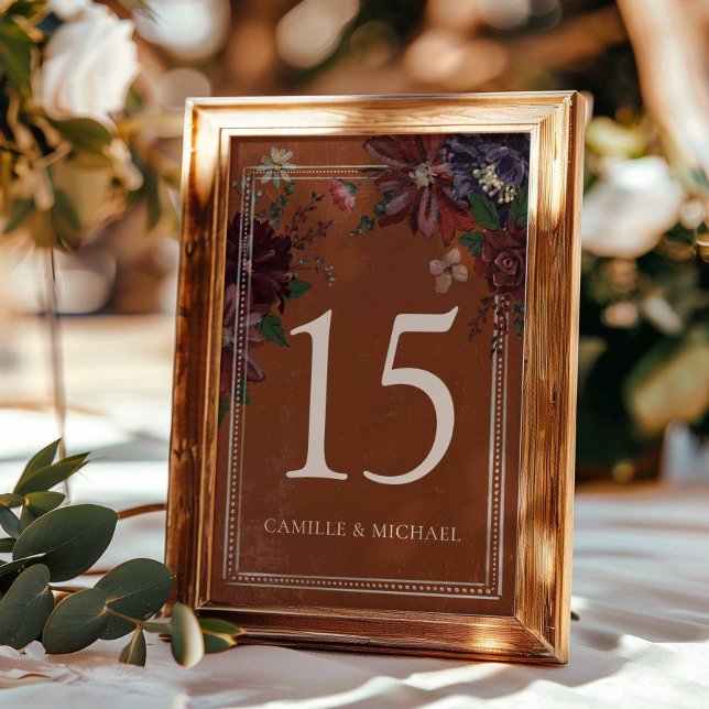 Numéro De Table Signe de tableau Floral en terre cuite rustique (Terracotta Floral Wedding table number sign)