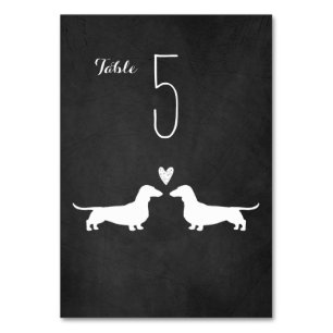 Numéro De Table Silhouettes Blanches Dachshund Réception de mariag