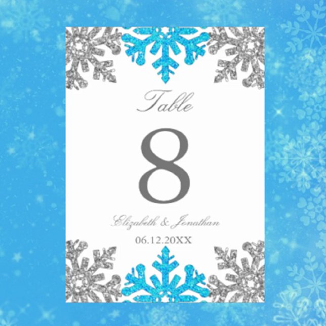 Numéro De Table Silver Blue Snowflake Mariage d'hiver (Créateur téléchargé)