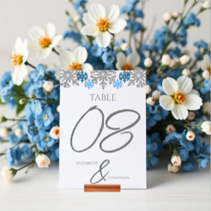 Numéro De Table Silver Blue Snowflakes Mariage d'hiver