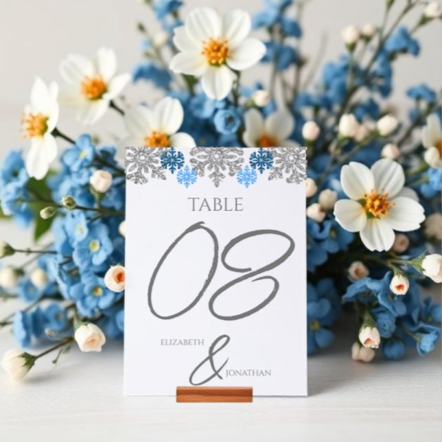 Numéro De Table Silver Blue Snowflakes Mariage d'hiver (Créateur téléchargé)