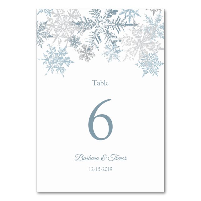 Numéro De Table Silver Blue Snowflakes Mariage d'hiver (Par défaut)
