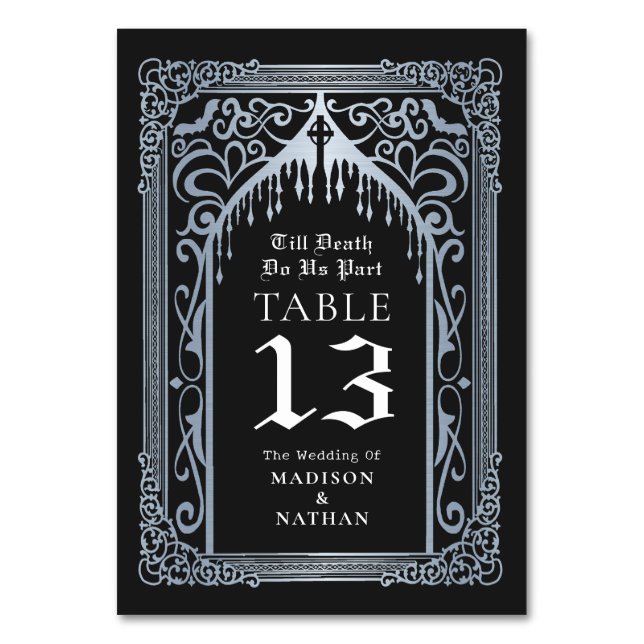 Numéro De Table Silver Gothic Vampire Cathedral Wedding (Dos)
