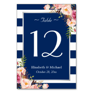 Numéro De Table Silver Navy Bleu Blancs Mariage Floral