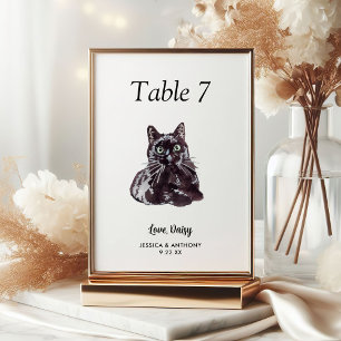 Numéro De Table Simple Aquarelle Moderne Chat Mariage