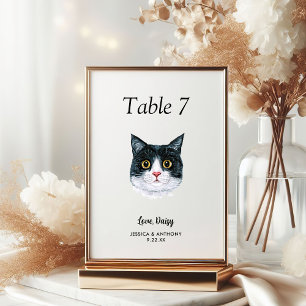 Numéro De Table Simple Aquarelle Moderne Chat Mariage