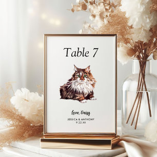 Numéro De Table Simple Aquarelle Moderne Chat Mariage