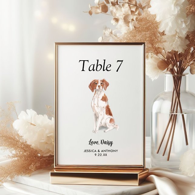 Numéro De Table Simple Aquarelle Moderne de Mariage de Chien  (Créateur téléchargé)
