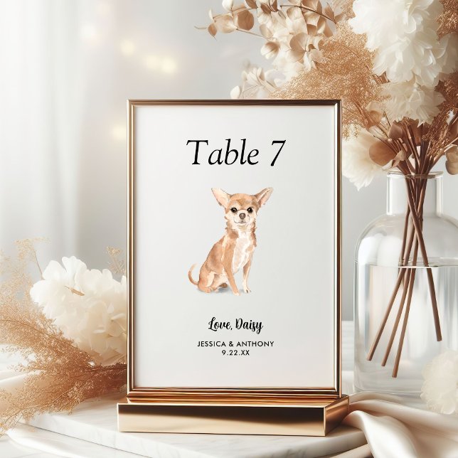 Numéro De Table Simple Aquarelle Moderne Mariage Chien  (Créateur téléchargé)