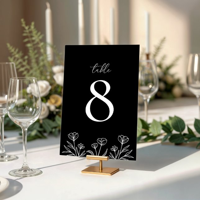 Numéro De Table Simple Black Moderne Floral Mariage (Créateur téléchargé)