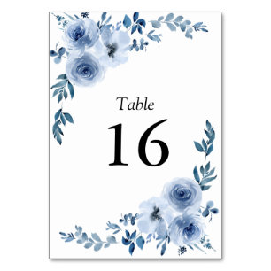 Numéro De Table simple cadre floral bleu mariage