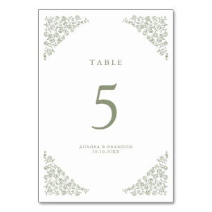 Numéro De Table Simple Delicate Floral Timeless Sage Mariage vert