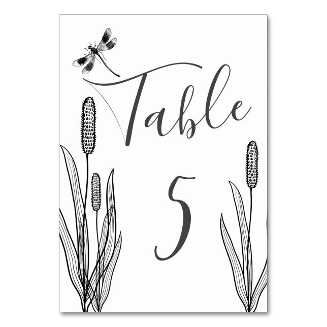 Numéro De Table Simple Dragonfly et Cattails Black White Mariage (Par défaut)