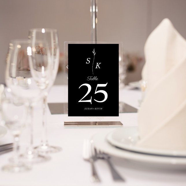 Numéro De Table Simple Elegance Feuille Monogram Mariage chic (Créateur téléchargé)